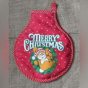 Vintage Franco Anthropomorphic Bunny Christmas Pot Holder Kitsch Whimsical